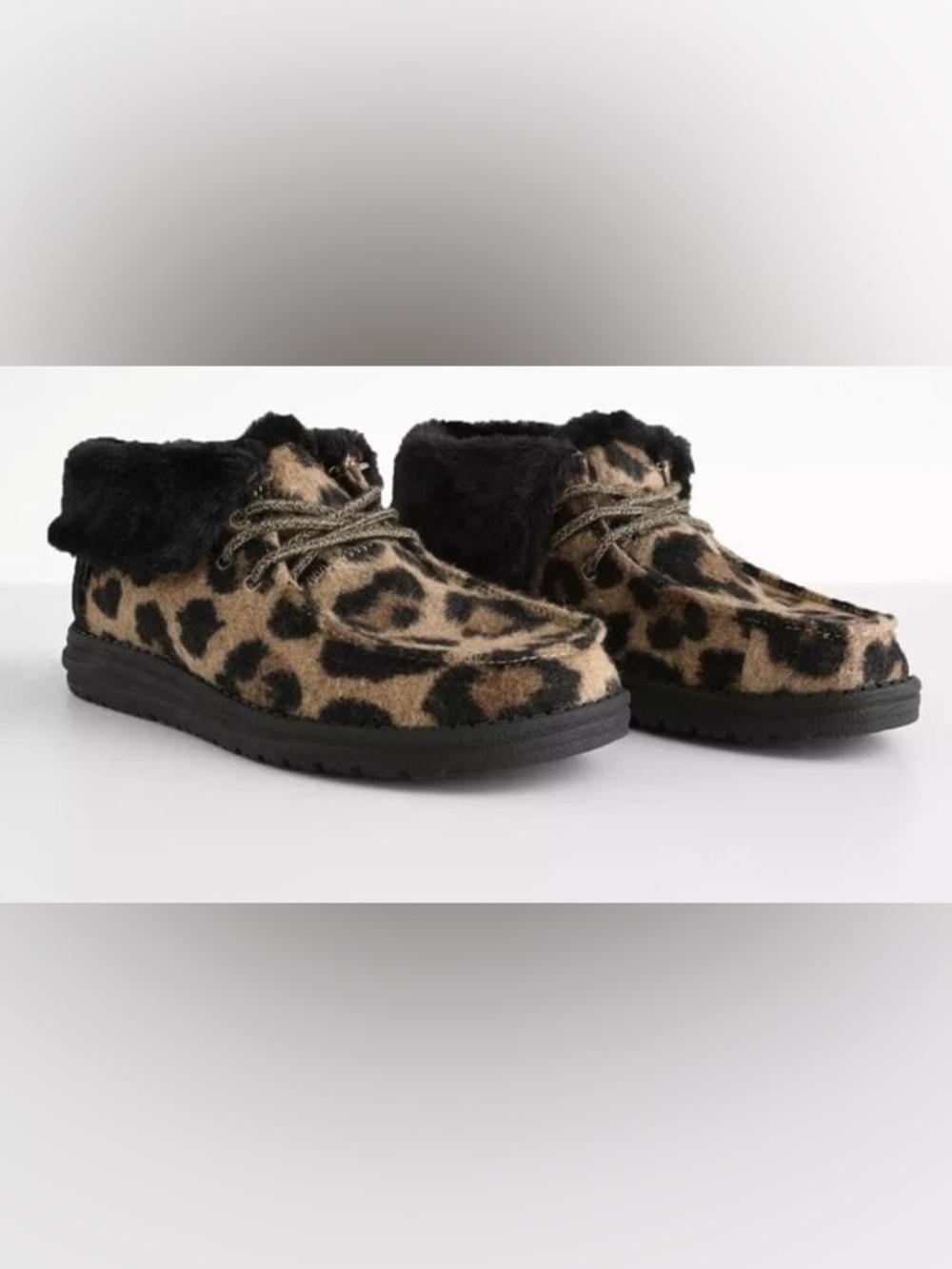 Hey Dude Britt Leo Nut Leopard Print Faux Fur Lined Ankle Booties Size 7